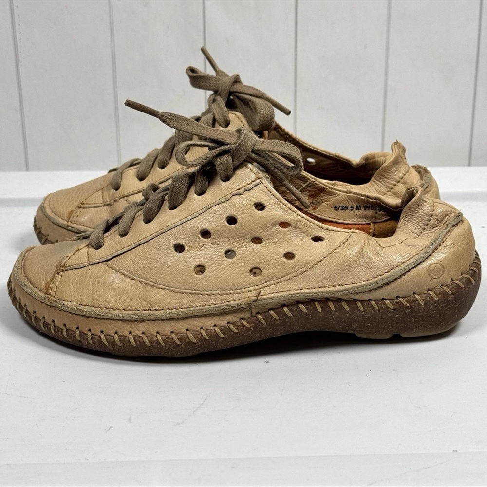 Born‎ Tan Leather Sneakers Indie Boho Neutral Earthy Lace Up Outdoorsy Shoes 6M